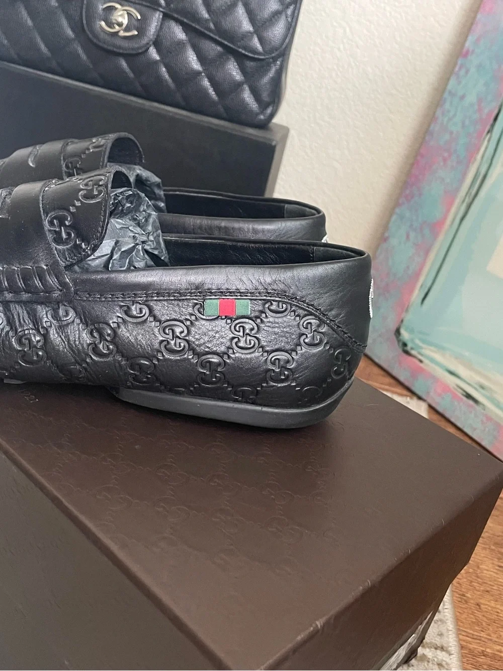 SALE❤️ GUCCI Black Leather Guccissima GG Men's Loafers Made in Italy size 10 B